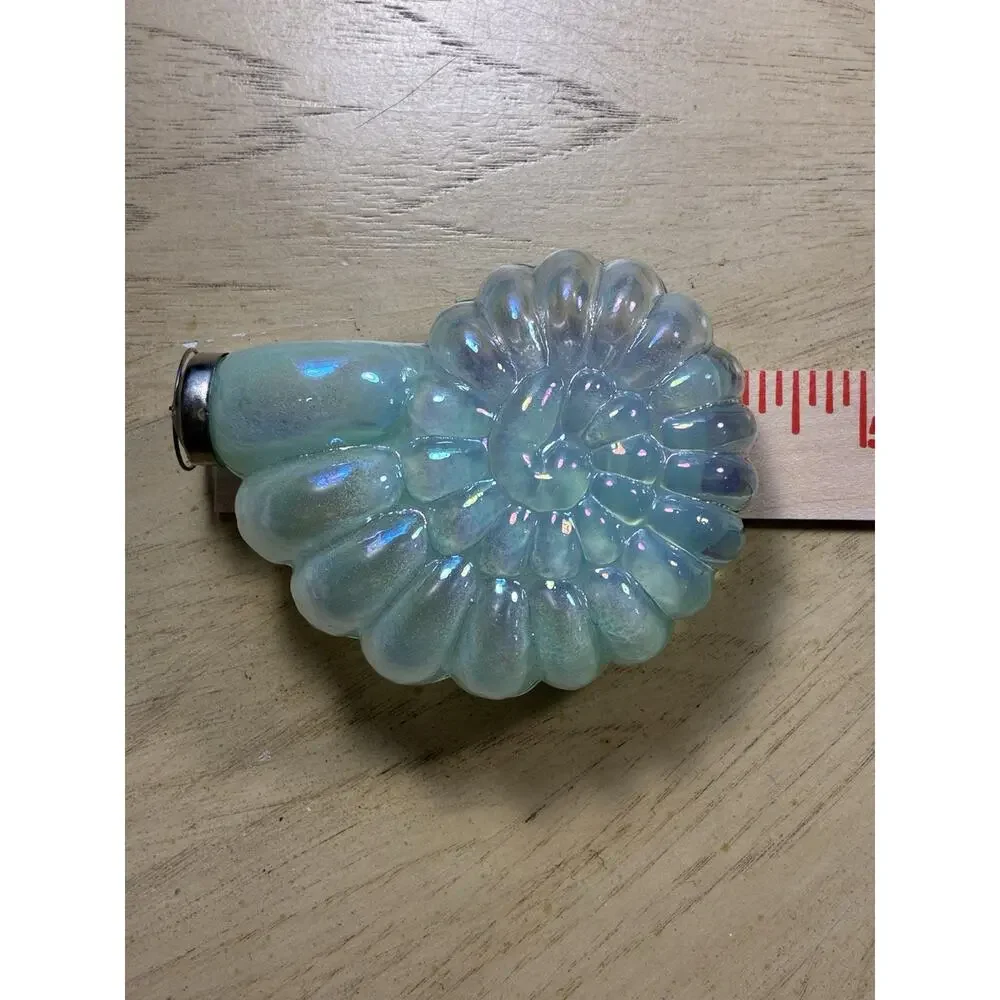 Sea Shell Glass Xmas Ornament Sea Green Iridescent Ribbed nautical kugel style